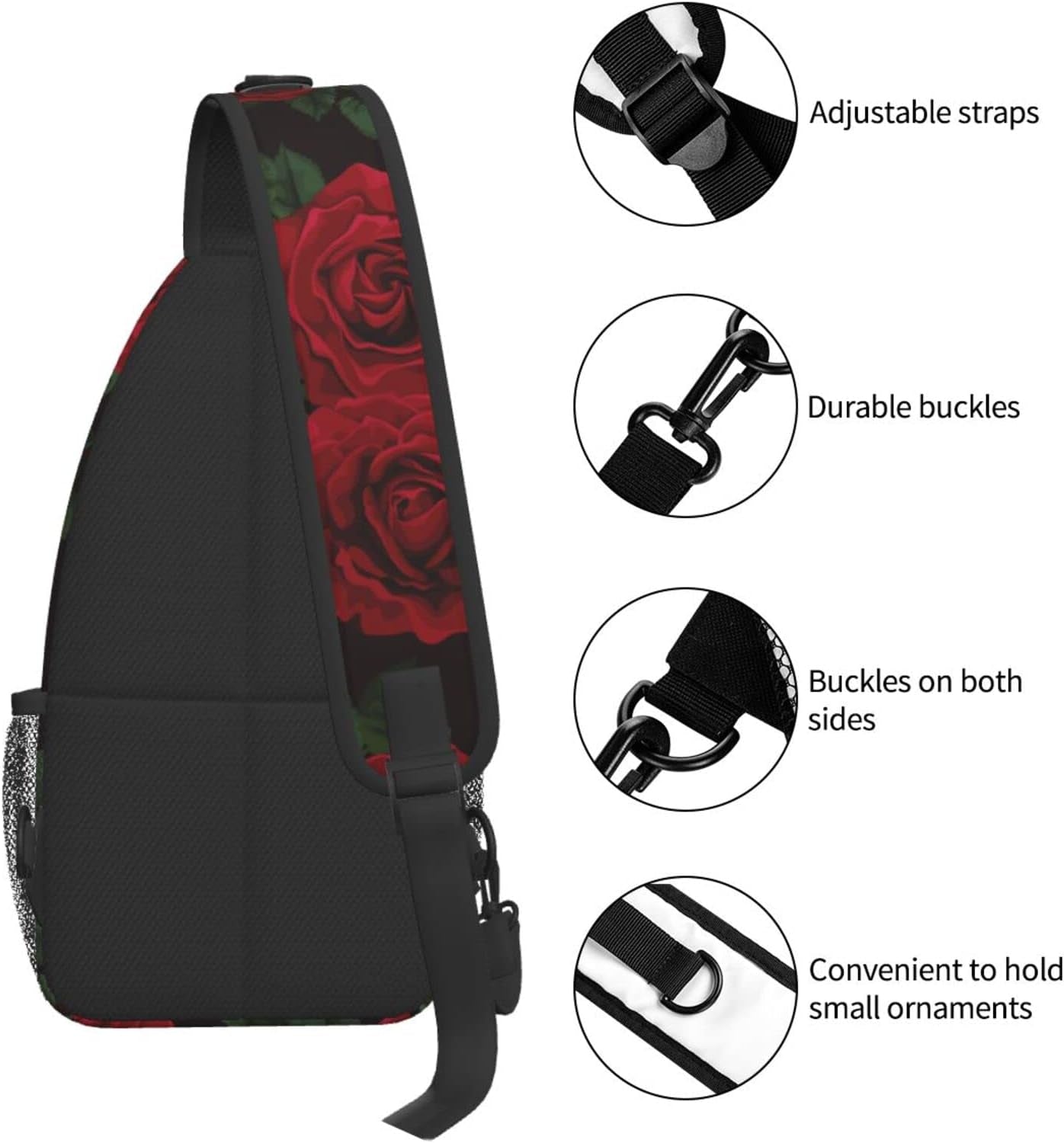 Red Rose Flower Sling Bag for Men Women Crossbody Chest Backpack Lightweight Daypack Fashion Shoulder Bags for Travel Hiking Biking Climbing Runner