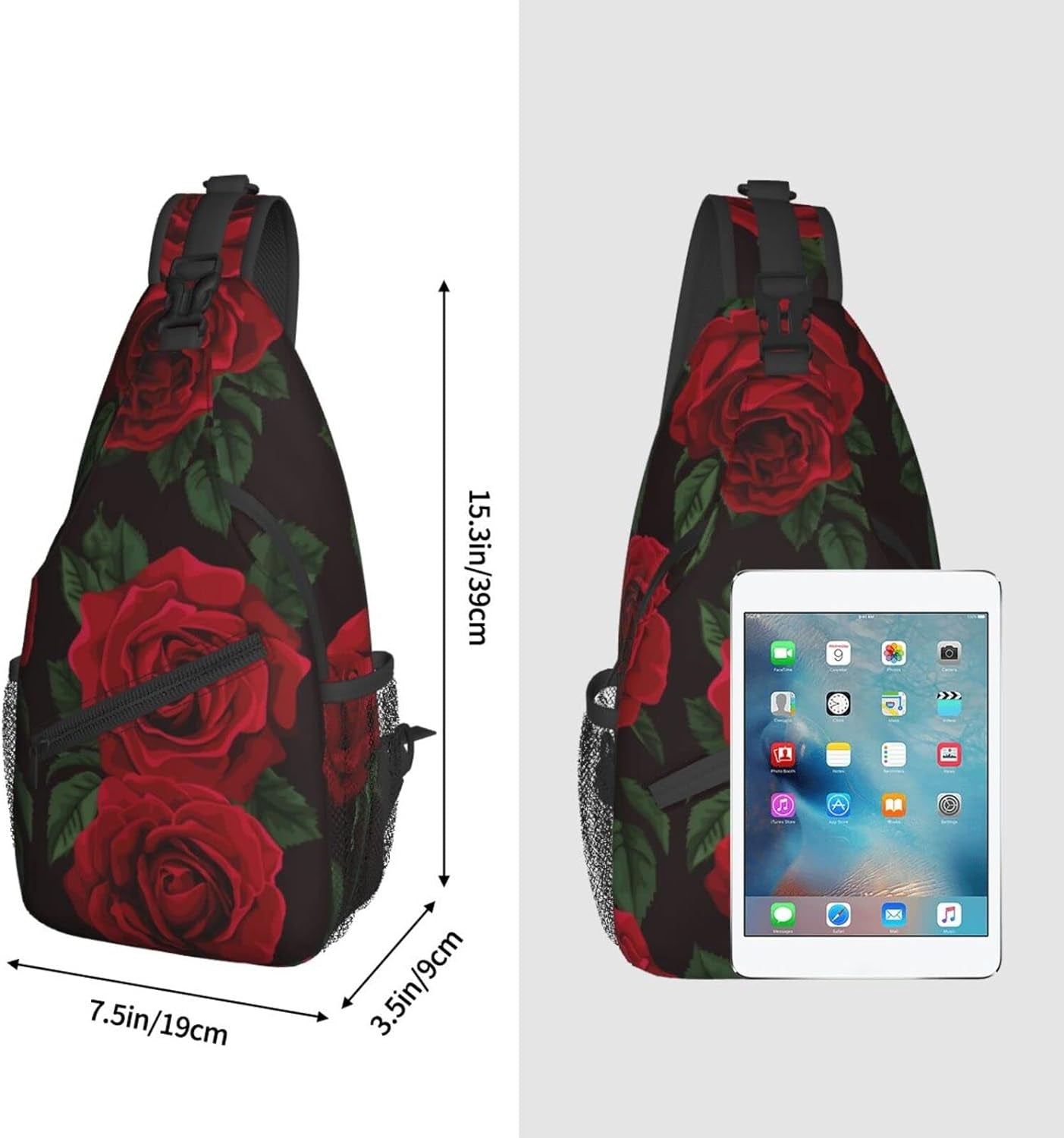 Red Rose Flower Sling Bag for Men Women Crossbody Chest Backpack Lightweight Daypack Fashion Shoulder Bags for Travel Hiking Biking Climbing Runner